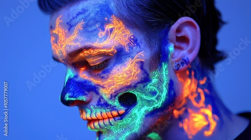 Luminous Sugar Skull Face Art Design