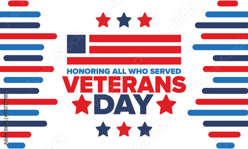 Veterans Day in United States. Federal holiday, celebrated annual in November 11. Honoring all who served. Patriotic american military concept. Poster, card, banner and background. Vector illustration photo