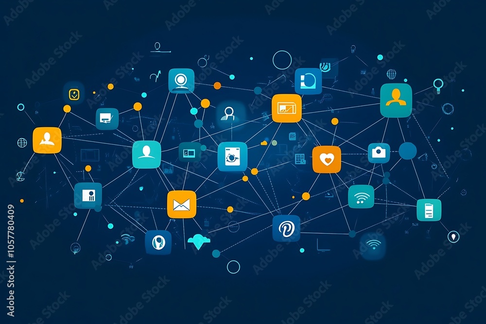 Abstract Network Design with Connected Icons and Nodes Abstract Network Design with Connected Icons and Nodes