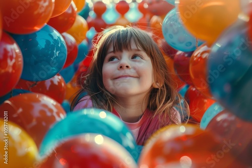 Happy kid playing in a sea of ballons.