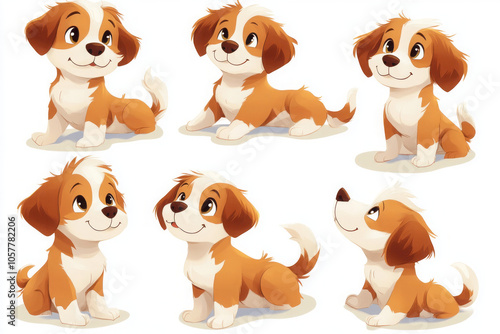 cute puppy illustrations for kids' books and digital art projects, showcasing adorable and cartoonish puppy designs with various poses and expressions in vibrant colors