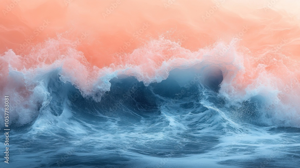 Fototapeta premium Soft coral and teal abstract fluid artwork displaying a serene watercolor effect, harmonious color blending, soothing visual impact