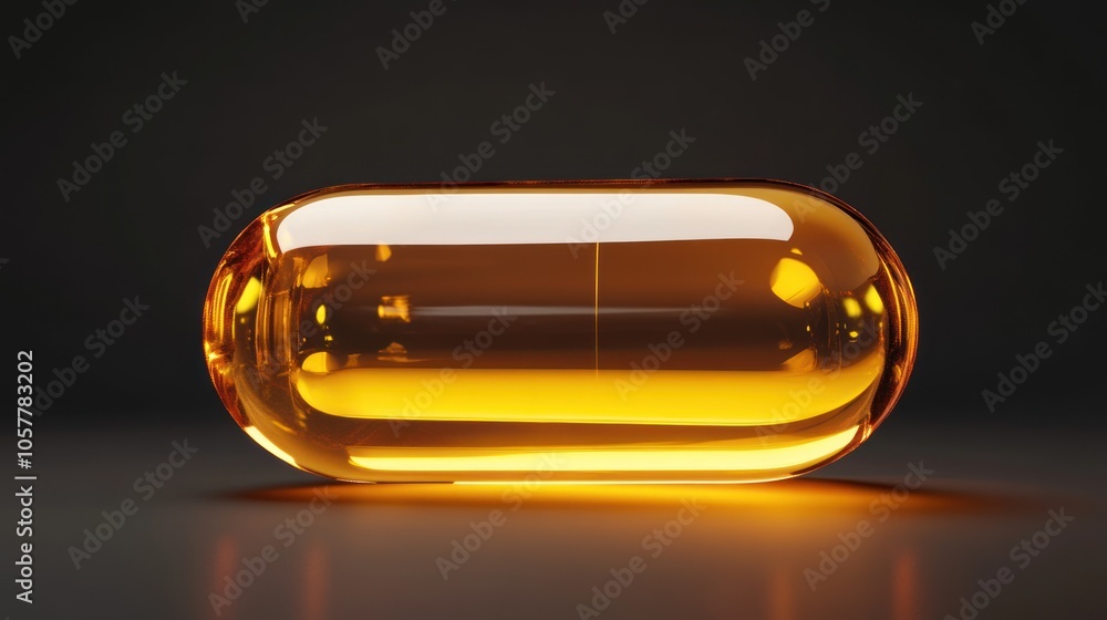 A single yellow pill capsule isolated on a black background. A single yellow pill capsule isolated on a black background.
