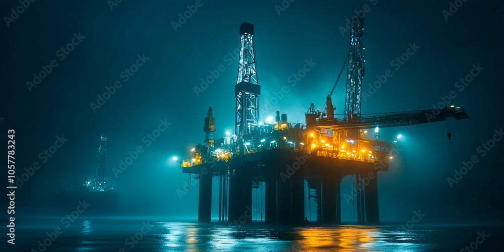 Oil rig worker performing maintenance offshore Oil rig worker performing maintenance offshore