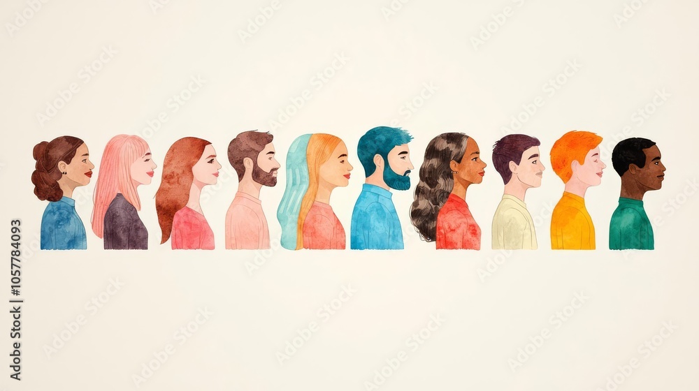 A colorful illustration of diverse profiles showcasing various hairstyles, skin tones, and expressions in a creative lineup. A colorful illustration of diverse profiles showcasing various hairstyles, skin tones, and expressions in a creative lineup.