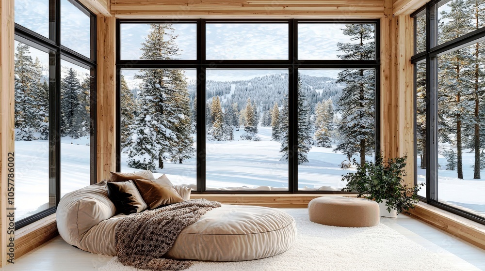 Fototapeta premium Tranquil Winter Scene in Modern Home Interior