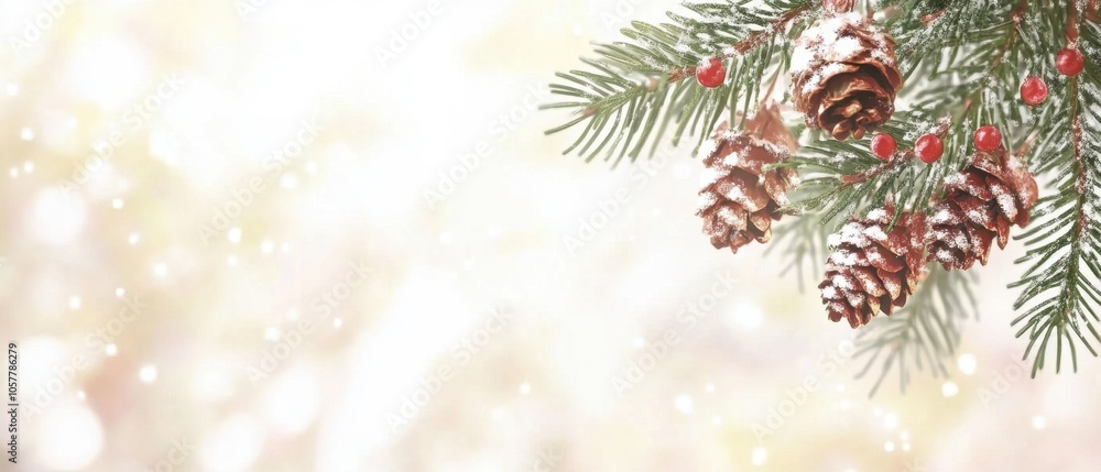 Winter Wonderland: Snowy Pine Branches with Pinecones and Berries Winter Wonderland: Snowy Pine Branches with Pinecones and Berries