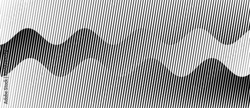 Abstract art geometric background with vertical lines. Optical illusion with waves and transition.