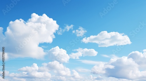 Serene blue sky featuring soft white clouds floating by