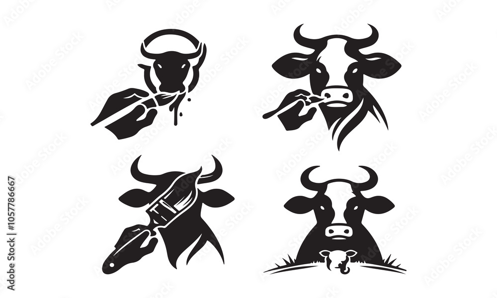 Cow silhouette vector illustration logo and icon style Cow silhouette vector illustration logo and icon style