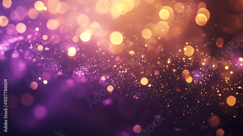 Spectacular gold and royal purple fireworks display illuminating the night sky with bokeh effects, creating a copy space for a New Year celebration background.