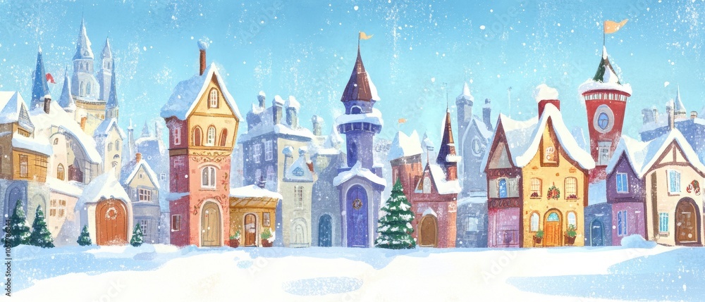 Enchanting Winter Wonderland: A Fairytale-Inspired Snowy Town Scene Enchanting Winter Wonderland: A Fairytale-Inspired Snowy Town Scene