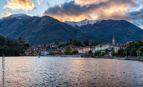 The beautiful village of Mergozzo at sunset, Piedmont, northern Italy. photo