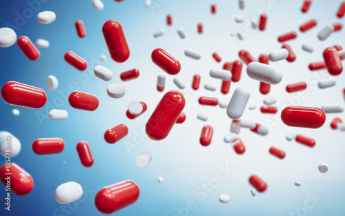 antibiotic pill capsules falling, healthcare and medical