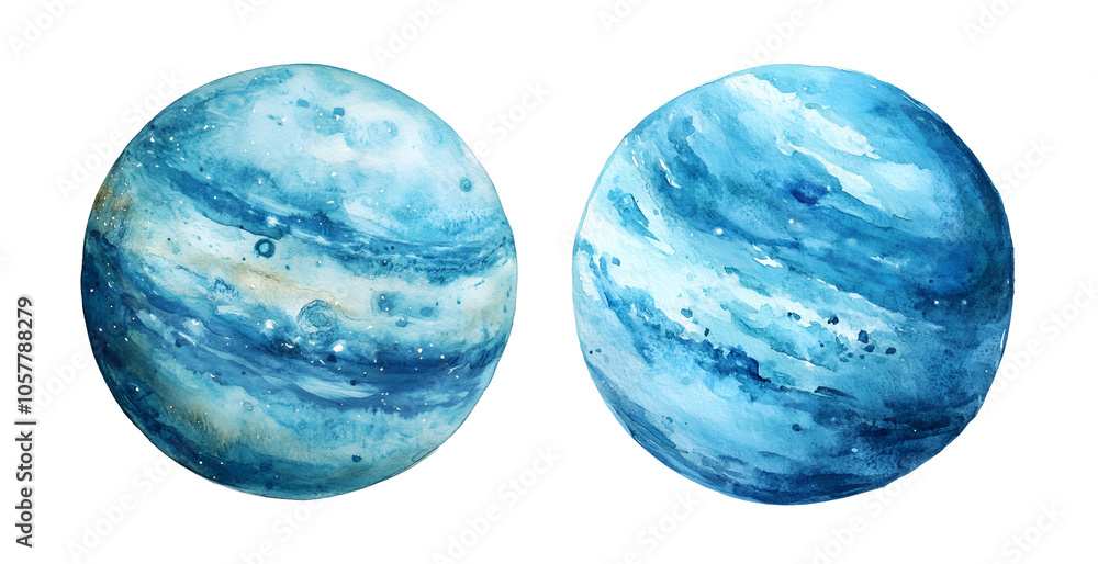 Planet Neptune, watercolor clipart illustration with isolated background. Planet Neptune, watercolor clipart illustration with isolated background.