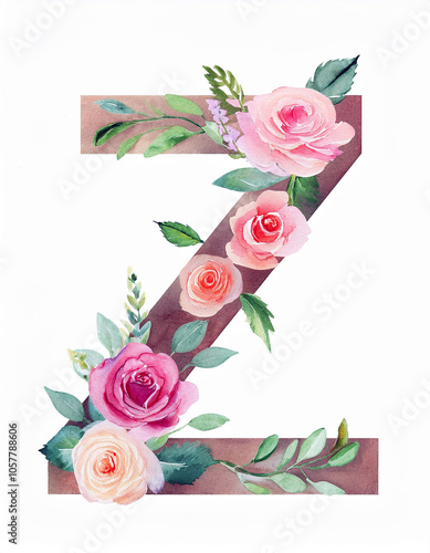 Watercolor Roses Adorn Letter Z: Elegant Floral Design photo