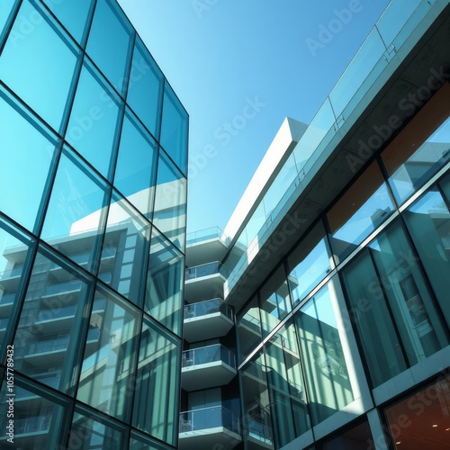 Abstract fragment of contemporary architecture walls made of glass and concrete Condominium 