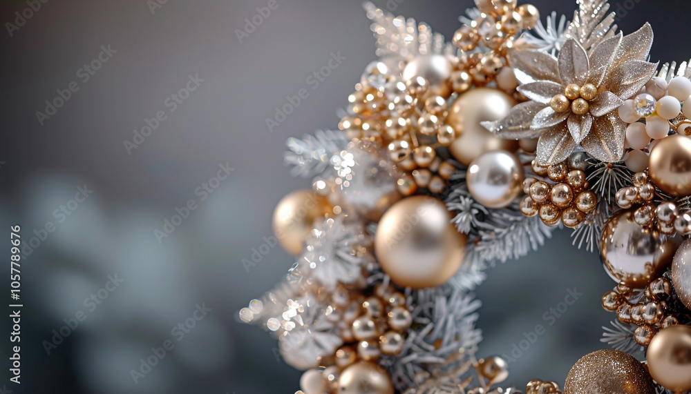 Gold and Silver Ornaments in a Wreath: Elegant Holiday Decor Gold and Silver Ornaments in a Wreath: Elegant Holiday Decor