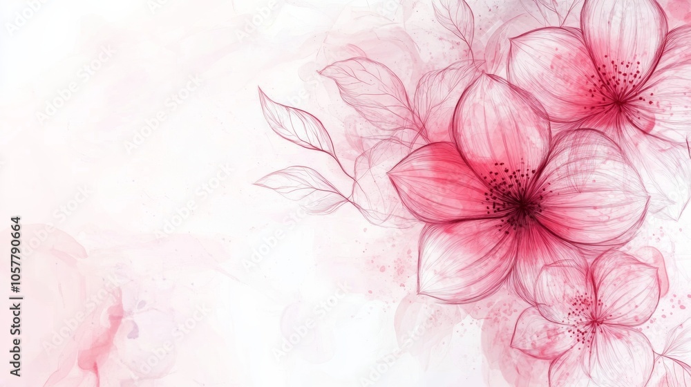 Floral background with hand drawn flowers and leaves, creating an attractive and delicate look for invitations or decorations.