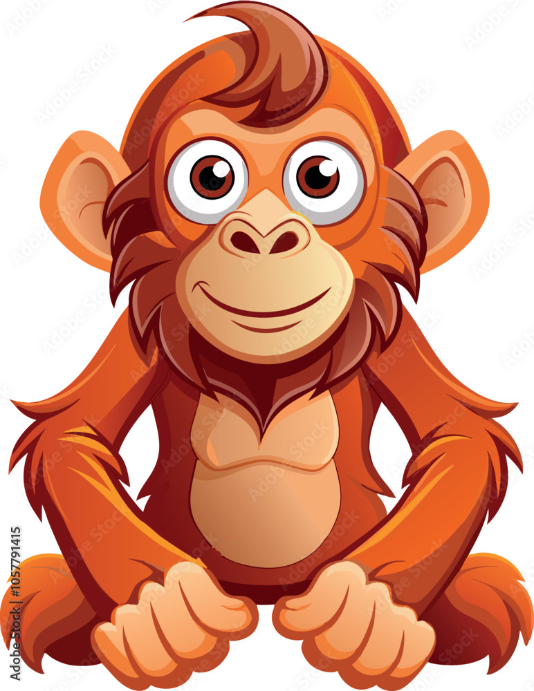 Obraz premium Cartoon monkey sitting and smiling, showing its big eyes and fur