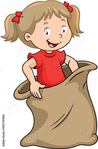 Girl having fun playing sack race game for kids