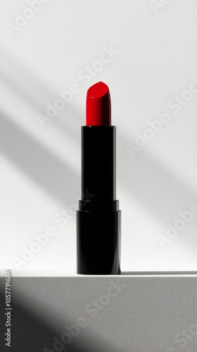 Red lipstick on a minimalist background highlighting beauty product in a prof...