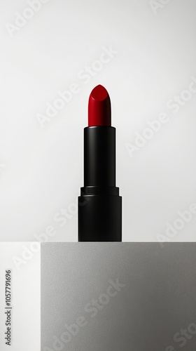 Red lipstick on a minimalist background highlighting beauty product in a prof...