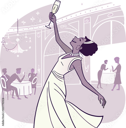 Elegant woman raising glass of champagne at luxury party