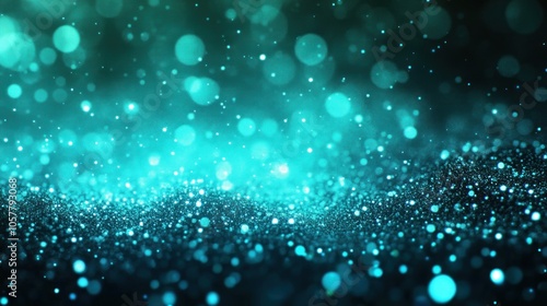 Abstract turquoise bokeh background with sparkling glitter.
