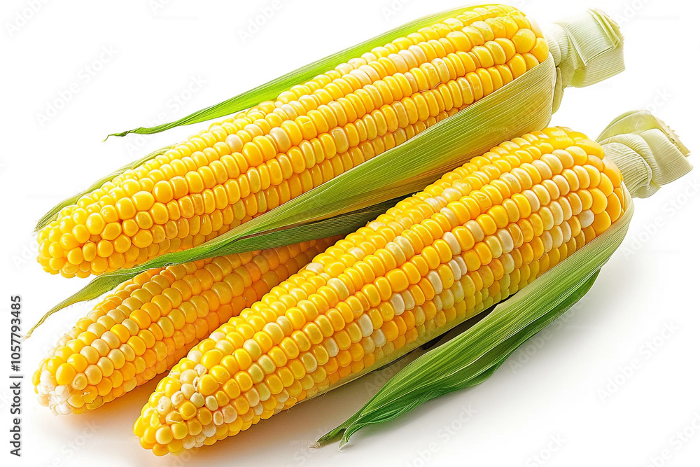 Vibrant Yellow Corn on a Crisp White Background Vibrant Yellow Corn on a Crisp White Background