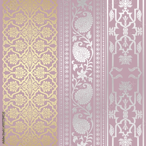 wedding card design, traditional paisley floral pattern , royal India	