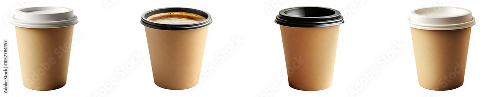 Set, collection of Paper coffee cup isolated on transparent background. Set, collection of Paper coffee cup isolated on transparent background.