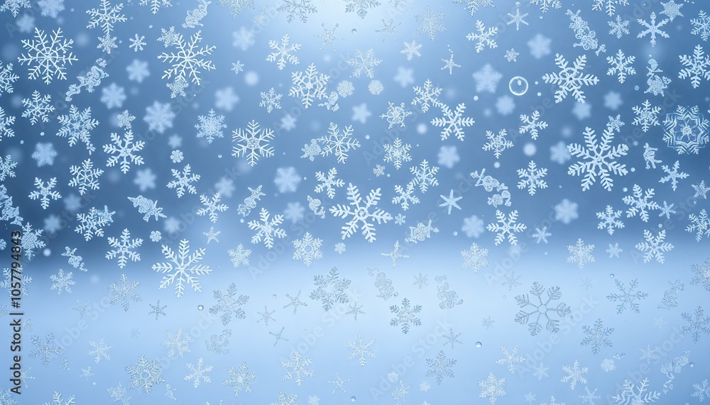 Falling Snowflakes Pattern on Blue Gradient Background