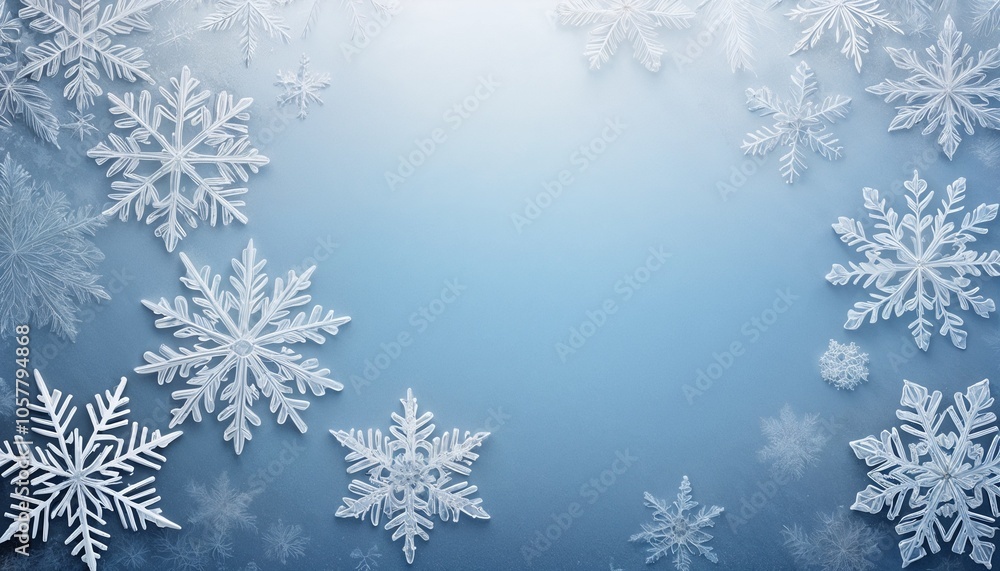 Winter Snowflake Border on Blue Background with Copy Space Winter Snowflake Border on Blue Background with Copy Space