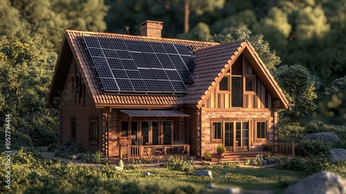 Set of 3D Model of Family House with Solar Panels