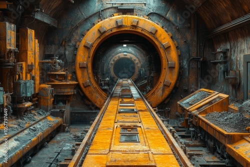 Inside a mineral processing plant where complex equipment processes and purifies mined minerals. Generative AI