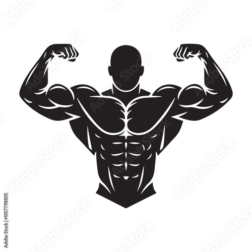 Muscular bodybuilder vector silhouette illustration isolated on white background.
