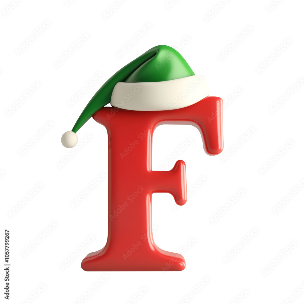 red green christmas style F alphabet balloon Realistic 3D on white background. red green christmas style F alphabet balloon Realistic 3D on white background.