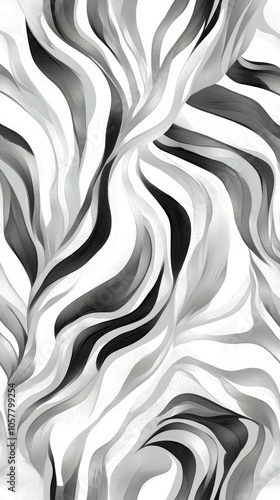 Abstract design with black and white zebra stripes flowing diagonally across ...