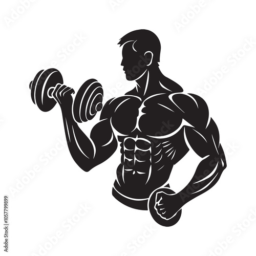Muscled man with dumbbells