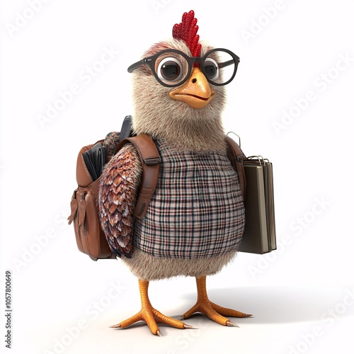 3D Turkey Character Going to School on White Background photo