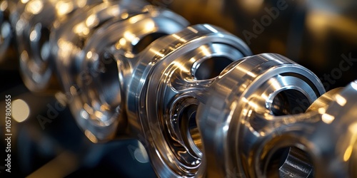 Precision-crafted metallic machine parts close-up