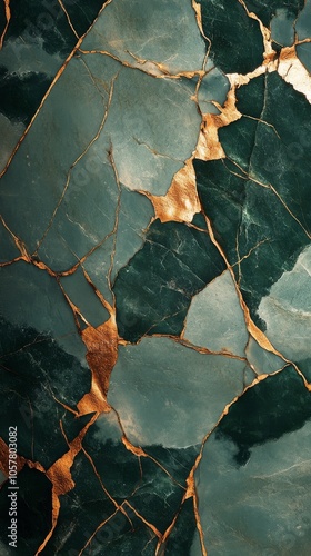 Elegant green marble with gold veining and intricate patterns showcased on a ...