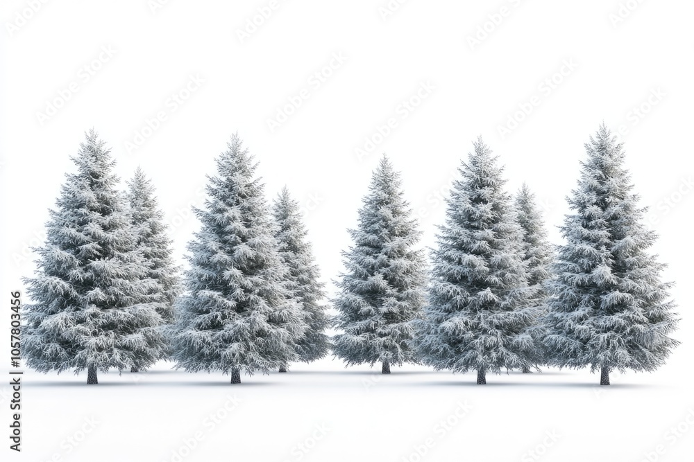Group of frosty spruce trees in snow isolated on white Group of frosty spruce trees in snow isolated on white