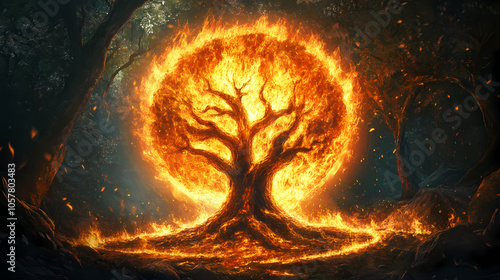 The tree of life is a fire. Celtic Druid Circle. Illustration