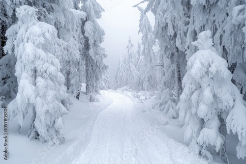 Fototapeta Naklejka Na Ścianę i Meble -  Winter landscape with snow covered trees in Beskidy Mountains  Poland.
