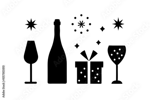 New Years Eve icon set on white