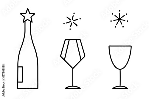 New Years Eve icon set on white