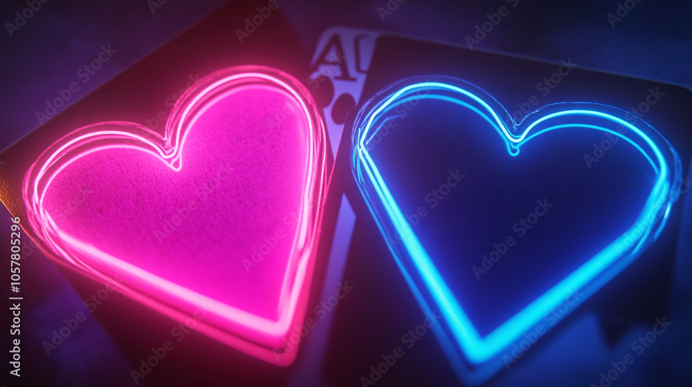 Neon Heart Lights Pink and Blue Glowing Hearts Abstract Background Neon Heart Lights Pink and Blue Glowing Hearts Abstract Background