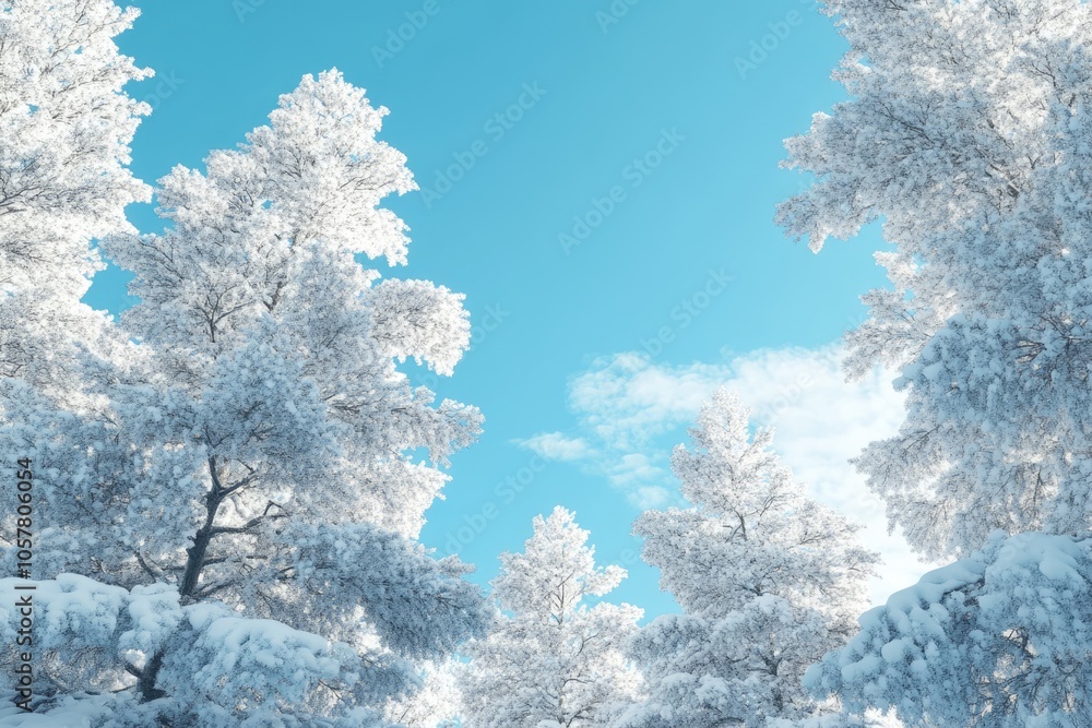 Snow covered trees against a blue sky Snow covered trees against a blue sky
